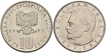 Польша 10 злотых 1975 MW, Болеслав Прус KM 73, Parchimowicz 242a медно-никель    4150-517