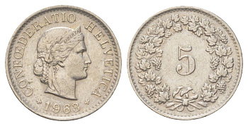 Швейцария 5 раппенов 1963 B KM 26 медно-никель 4625-443