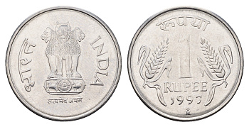 Индия 1 рупия 1997 KM 92.2 нержавеющая сталь UNC 4699-351