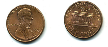 США 1 цент 1993 Авраам Линкольн KM 201b цинк плакированный медью 46-823