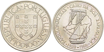 Португалия 100 эскудо 1988 серия золотой век португальских открытий, Бартоломеу Диаш KM 642 медно-никель UNC 4537-533