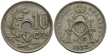 Бельгия 10 сантимов 1922 Belgie KM 86 медно-никель 4172-642