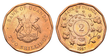 Уганда 2 шиллинга 1987 KM 28 сталь плакированная медью UNC 4513-456