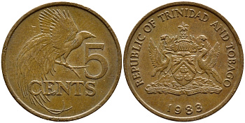 Тринидад и Тобаго 5 центов 1983 райская птица KM 30 бронза 4398-135