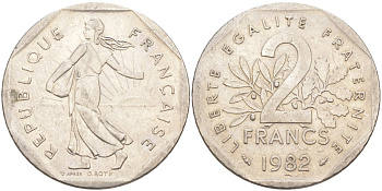 Франция 2 франка 1982 KM 942.1 никель 63-615