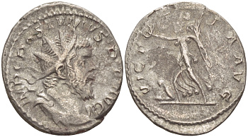 Римская Империя (императоры в Галлии) антониниан 260 - 269 Постум. IMP C POSTVMVS P F AVG / VICTORIA AVG, Виктория с венком и пальмовой ветвью, у ног пленник, Колония Агриппины, Good Very fine RIC 89 биллон 1073-13-77