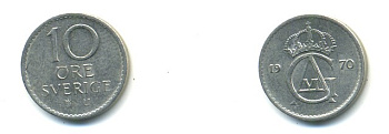 Швеция 10 эре 1970 Густав VI Адольф (1950-1973) KM 835 медно-никель 4379-646