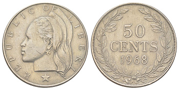 Либерия 50 центов 1968 KM 17a.2 медно-никель 4622-1243