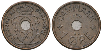 Дания 1 эре 1934 Кристиан X (1912-1947) KM 826 бронза 4115-216