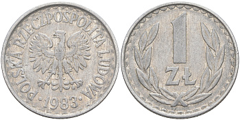 ПОЛЬША 1 ЗЛОТЫЙ 1983 MW KM 49.1 алюминий 106-536