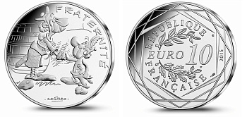 Франция 10 евро 2015 серия Астерикс и свобода, Астерикс и Красовакс (Jolitorax), в оригинальном буклете KM NEW серебро UNC 1-4-3-20