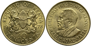 Кения 10 центов 1978 Джомо Кениата KM 11 никель латунь 4526-1133