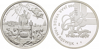 НИДЕРЛАНДЫ МЕДАЛЬ 1997 300 ЛЕТ РИСВИГСКОМУ МИРНОМУ ДОГОВОРУ серебро PROOF 1082-1-55