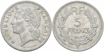 ФРАНЦИЯ 5 ФРАНКОВ 1946 В KM 888b.2 алюминий 4403-221