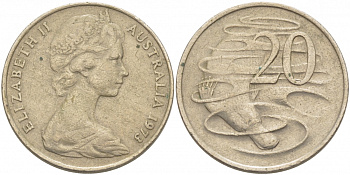 Австралия 20 центов 1973 Елизавета II (1952-2022), утконос KM 66 медно-никель 3457-213