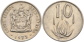 ЮАР 10 центов 1973 цветок алоэ KM 85 никель    4189-123