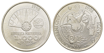 Португалия 1000 эскудо 1998 Международный год океанов на Экспо'98 KM 707 серебро BU 1088-1-21