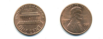 США 1 цент 1980 Авраам Линкольн KM 201 медь цинк UNC 179-347