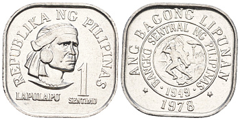 Филиппины 1 сентимо 1978 вождь острова Мактан Лапу-Лапу KM 205 алюминий  UNC  220-1116