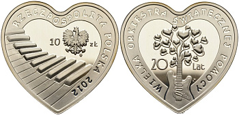 Польша 10 злотых 2012 20 лет благотворительному рождественскому оркестру, сертификат KM 810 серебро PROOF 01-170-14