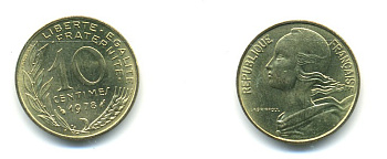 ФРАНЦИЯ 10 САНТИМОВ 1978 ТИП MARIANNE KM 929 медь алюминий никель 80-626