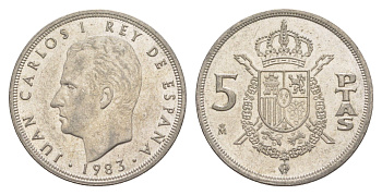 Испания 5 песет 1983 M, Хуан Карлос I (1975-2014) KM 823 медно-никель 4619-1246