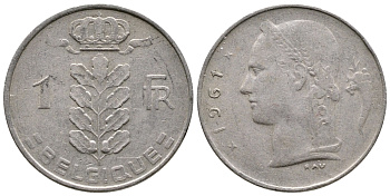 БЕЛЬГИЯ 1 ФРАНК 1961 BELGIQUE KM 142.1 медно-никель 4382-955