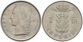 БЕЛЬГИЯ 1 ФРАНК 1973 BELGIE, БОДУЭН I (1951-1993) KM 143.1 медно-никель 202-1051