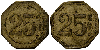 Франция 25 сантимов ND ресторанный жетон латунь 4166-421