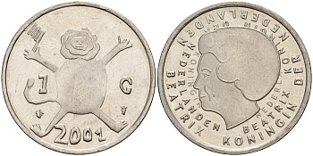 Нидерланды 1 гульден 2001 прощай гульден, детский рисунок, лев с флагом в руках KM 233 никель 4141-143