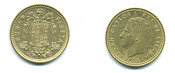 Испания 1 песета 1975 (76) Хуан Карлос I (1975-2001) KM 806 алюминиевая бронза 177-122