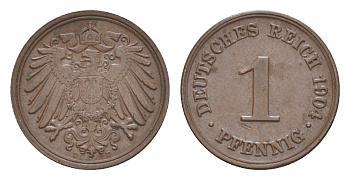 Германия 1 пфенниг 1904 D, Вильгельм II (1888-1918) KM 10, J. 10 медь 4639-1125