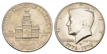 США 1/2 доллара (50 центов) 1976 D, 200 лет независимости, Джон Кеннеди KM 205 медь плакированная медно-никелем aUNC 4557-1146