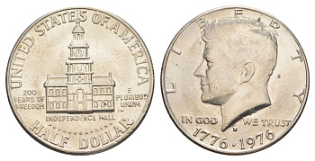 США 1/2 доллара (50 центов) 1976 D, 200 лет независимости, Джон Кеннеди KM 205 медь плакированная медно-никелем aUNC 4557-1025