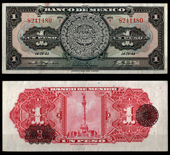 Мексика 1 песо 1943 Pick 28 e бумага 8605-41-3-2