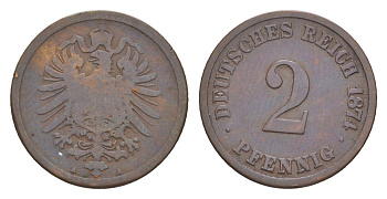 Германия 2 пфеннига 1874 A, Вильгельм I (1861-1888) KM 2, J. 2 медь 4647-845