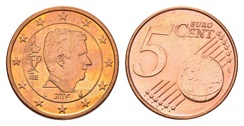 Бельгия 5 евроцентов 2014 KM 333 сталь плакированная медью 4627-758