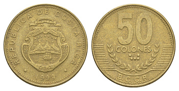 Коста-Рика 50 колонов 1999 KM 231.1 латунь 4635-937