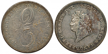 Ганновер 2/3 талера 1828 B, Георг IV (1820-1830) КМ 142 серебро 00-00-00