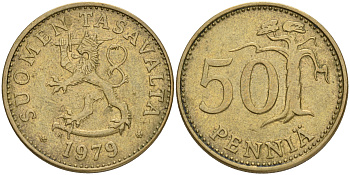 ФИНЛЯНДИЯ 50 ПЕННИ 1979 K KM 48 алюминиевая бронза 4556-215