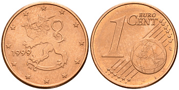 Финляндия 1 евроцент 1999  KM 98 сталь плакированная медью  UNC  4189-155