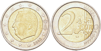 Бельгия 2 евро 2002 KM 231 биметалл 4126-1124