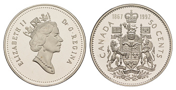 Канада 50 центов 1992 125 лет Конфедерации Канада KM 208 никель PROOF 11-095-14