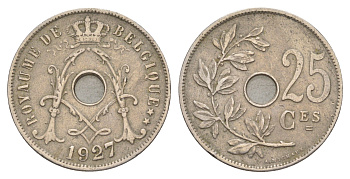 Бельгия 25 сантимов 1927 Belgique, Альберт I (1909-1934) KM 68 медно-никель 4150-927