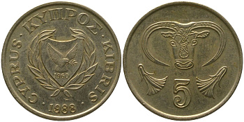 Кипр 5 центов 1988 KM 55.2 никель латунь 4158-546