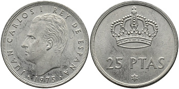 Испания 25 песет 1975 (77) Хуан Карлос I (1975-2001) KM 808 медно-никель UNC 4171-721