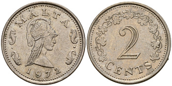 Мальта 2 цента 1972 Пентесилея, царица амазонок KM 9 медь цинк 4154-658