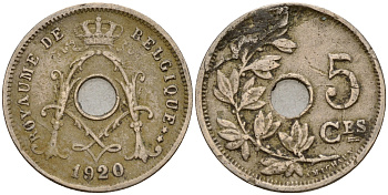Бельгия 5 сантимов 1920 Belges KM 66 медно-никель    4598-911