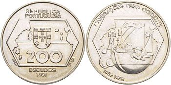 Португалия 200 эскудо 1991 Навигация на запад KM 659 медно-никель  UNC   4184-821
