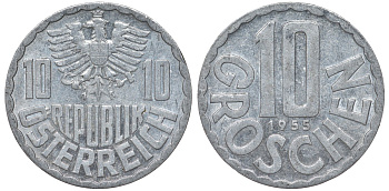 Австрия 10 грошей 1955 KM 2878 алюминий 4164-363